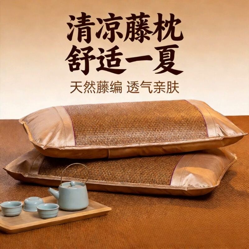 古藤凉席枕套夏季凉爽吸湿透气加密编织抑菌无味水洗双人冰藤清凉