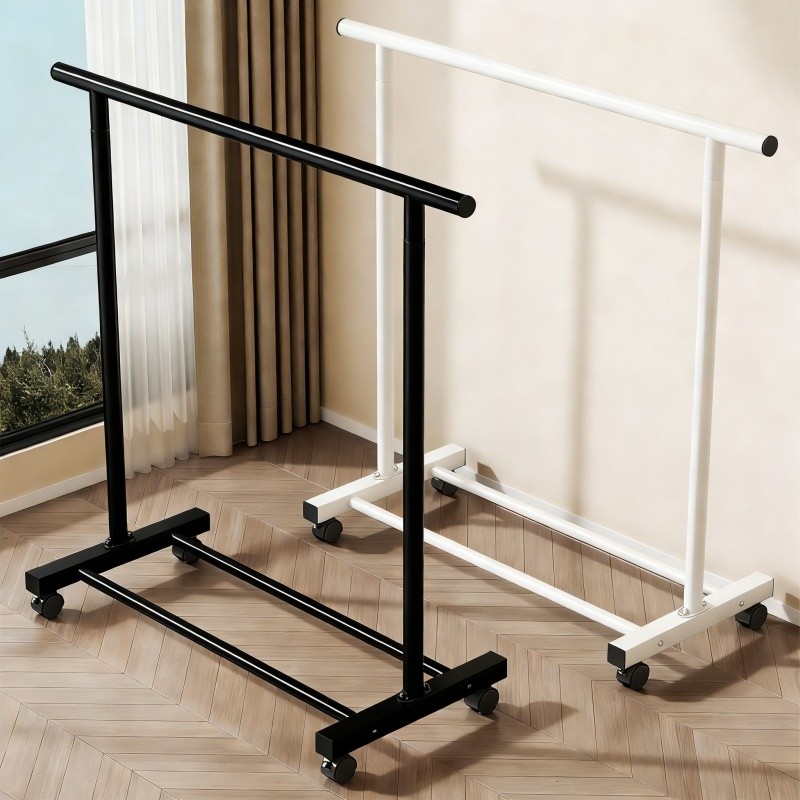 简易晾衣架家用卧室落地挂衣服架子阳台晒衣架衣帽架双杆温馨移动