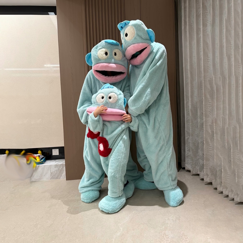 亲子丑鱼可爱搞怪连体睡衣男女童秋冬季加厚珊瑚绒儿童卡通家居服