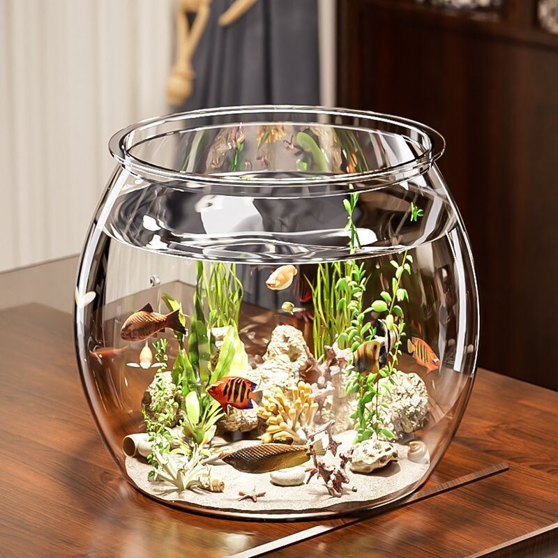 透明鱼缸塑料水族箱客厅桌面加厚小型透明圆形家用造景球形金鱼缸
