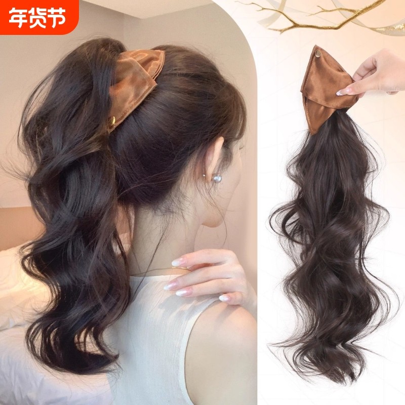 瀑布半扎高马尾假发女秋冬气质三角抓夹大波浪长卷发增发量假辫子,美发护发/假发,马尾,淘宝优惠券,粉丝福利购,淘宝优惠卷