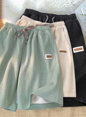 夏季冰丝休闲短裤男夏天凉感速干五分裤男生中裤子黑色潮牌白色