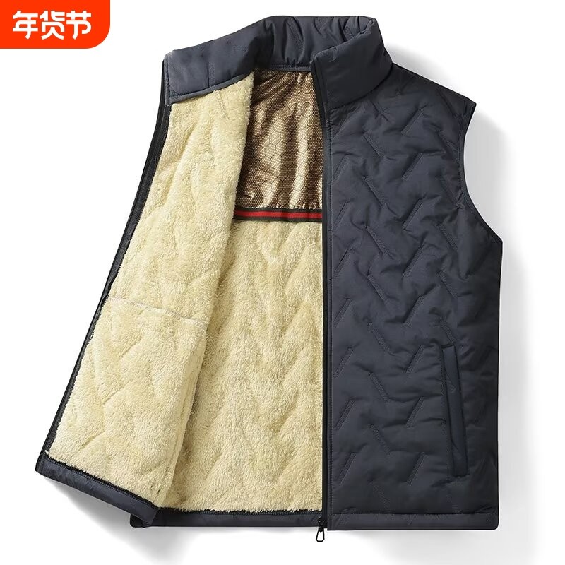 羊羔绒马甲男款秋冬季2025新款背心加绒加厚男士坎肩马夹外套男款