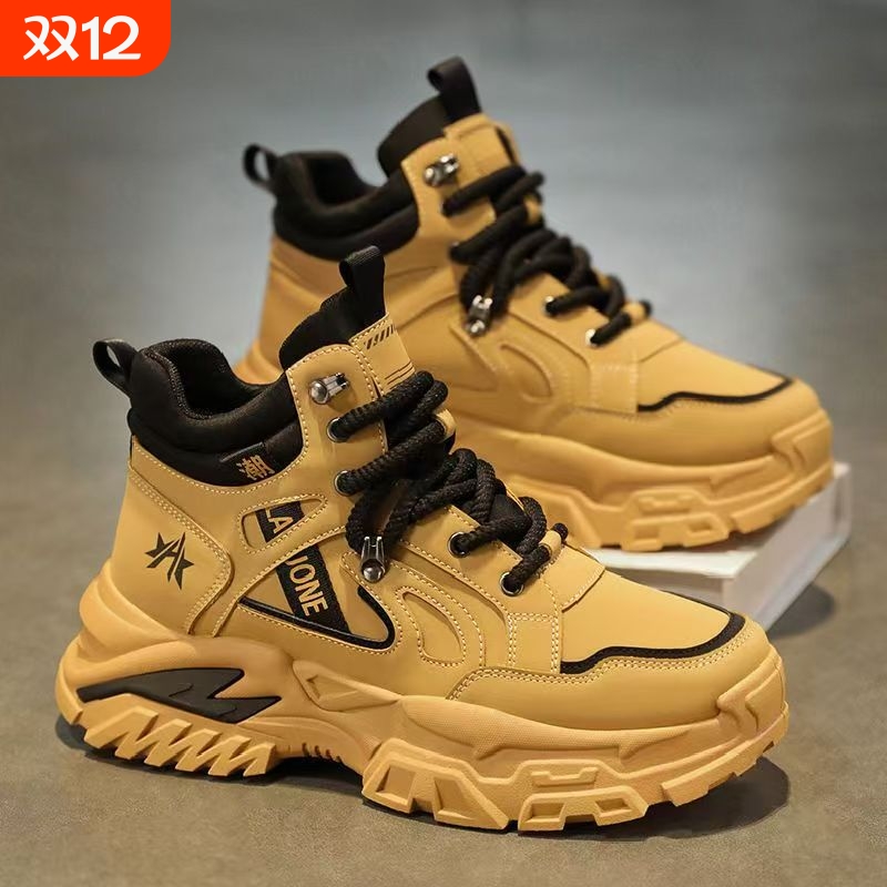 高帮男鞋秋季皮面厚底防滑工作马丁靴秋季户外登山运动休闲工装靴