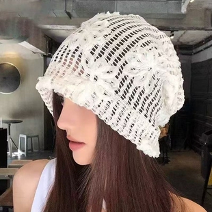 小头围小众设计感针织毛线套头帽女秋冬镂空堆堆帽穿搭包头冷帽