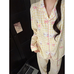 套装 云朵棉绸长袖 卡通可爱少女生家居服 KT猫睡衣女新款 2025春秋款