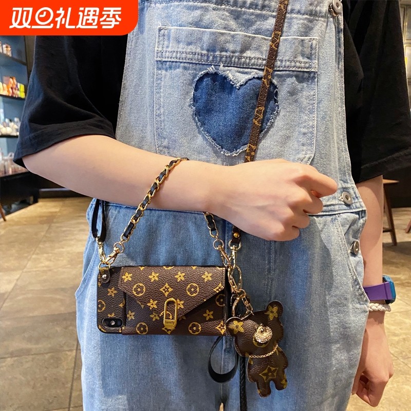 适用苹果16手机壳15promax手提iphone14零钱包xsmax防摔12/11斜挎13pro挂绳xr旅游7plus背带8plus可插卡x精孔