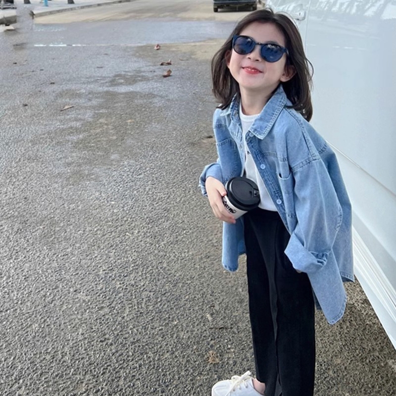 童装女童牛仔外套儿童春秋季新款时尚薄款中大童韩版百搭纯色上衣