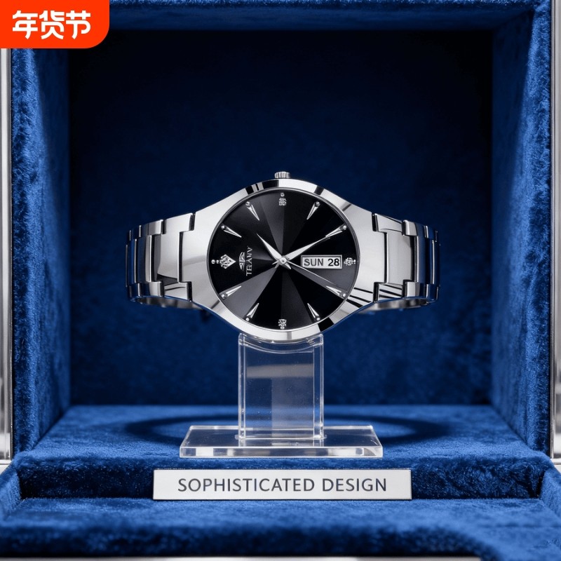 手表男款机械风全自动防水高级感全自动男表数字双日历防水腕表男