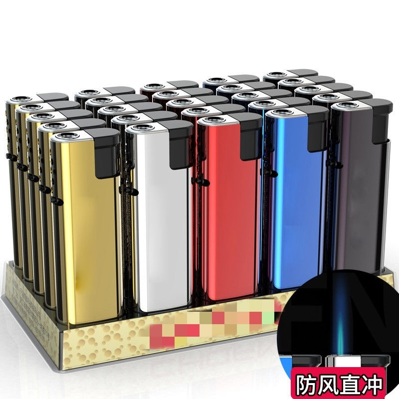 金属防风蓝焰打火机直冲耐用可充气防爆批发火机家用超大印字火焰