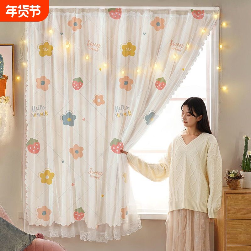 魔术贴窗帘免打孔2026新款卧室门帘纱帘一体宿舍遮挡帘遮光飘窗