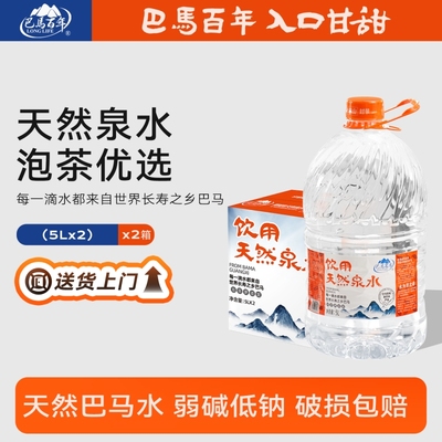 巴马百年天然山泉饮用水5L*2桶装自涌泉商务/家庭/家用整箱长寿山
