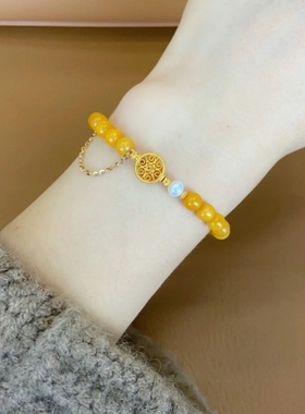 二代蜜蜡繁花似锦流苏沙金镂空贝珠手串时尚闺蜜礼物气质手链配件