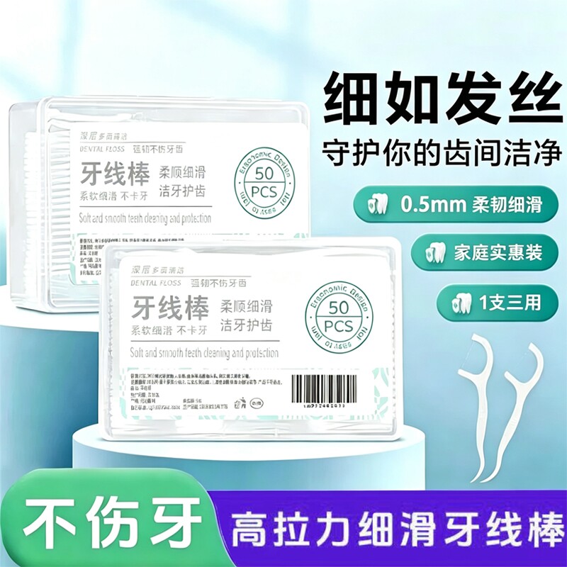 100支家庭装牙线独立包装牙签家用便携式口腔清洁一次性牙签牙线 - 实物图