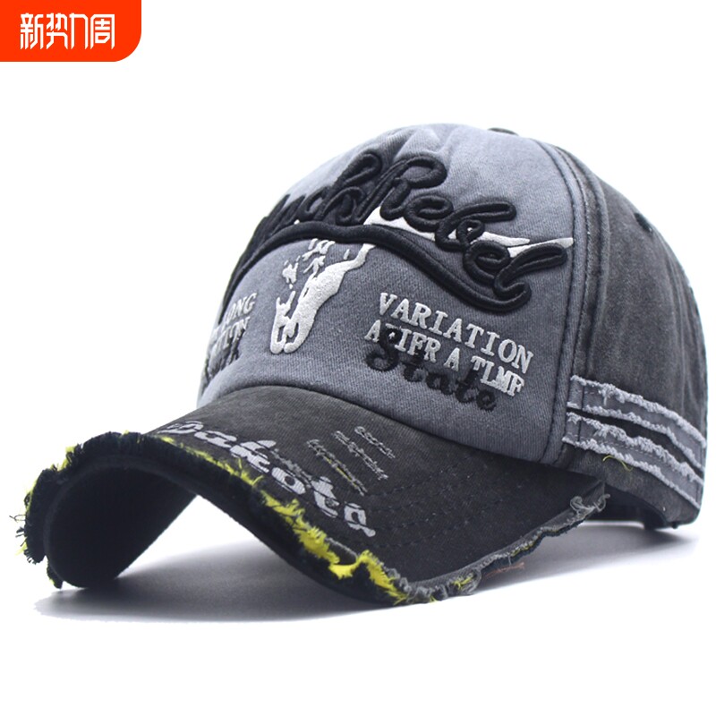 棒球帽子男士复古水洗做旧牛仔鸭舌帽休闲遮阳防晒帽时尚百搭时尚