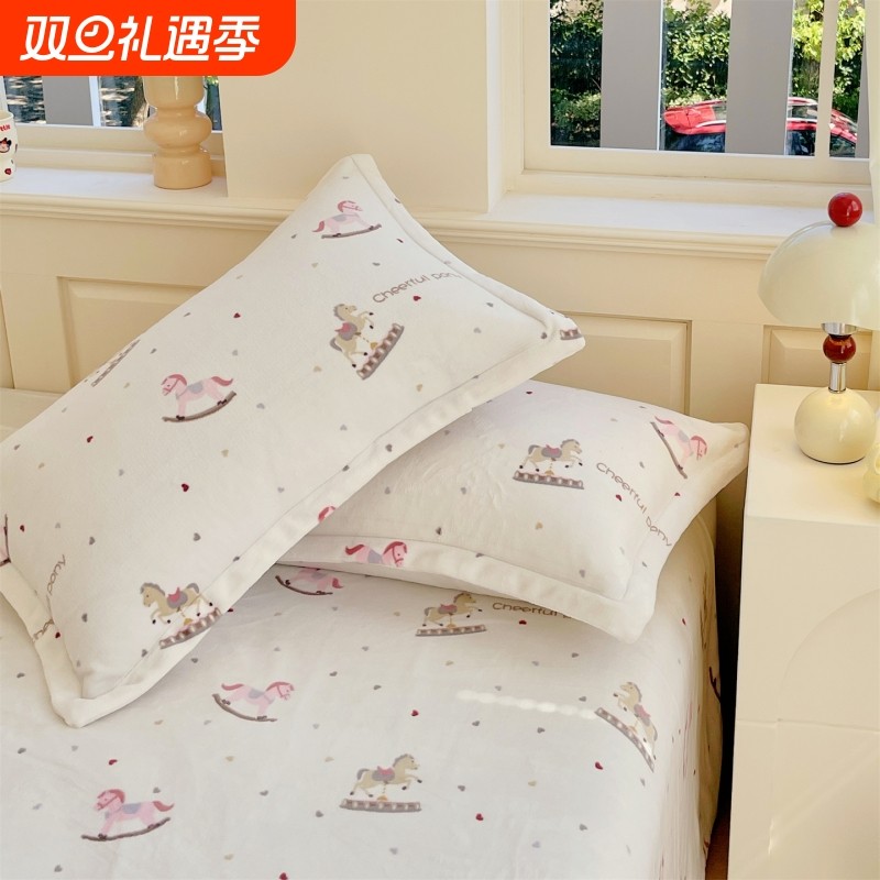牛奶绒枕套单只加厚高克重双面印花款亲肤保暖防寒冬季加绒枕芯套