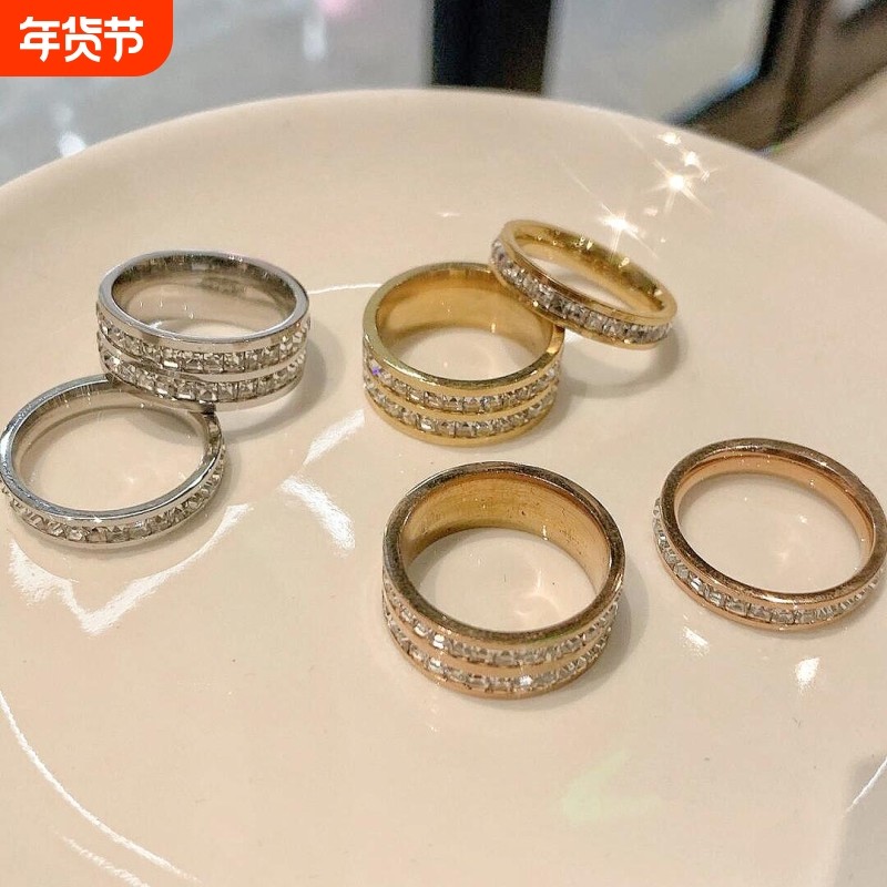 满钻戒指钛钢不掉色情侣对戒满天星戒指女轻奢高级感女士旺财戒指