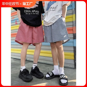 格子短裤男生2024夏季新款韩版潮牌复古嘻哈设计感学院风五分裤子
