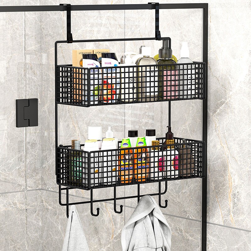 浴室置物架卫生间整理架壁挂免打孔毛巾架淋浴房挂架玻璃门收纳架