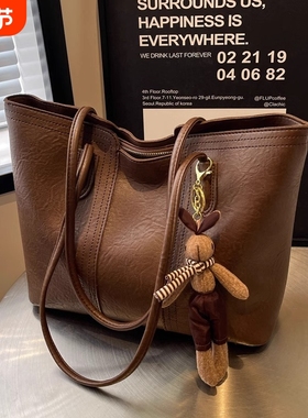 艾程大容量包包女2024新款通勤单肩包软皮简约百搭托特包黑色棕色