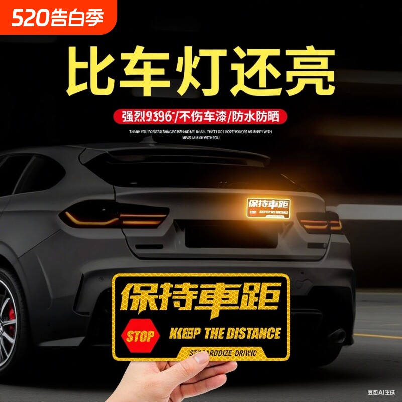 保持车距反光车贴夜间警示防追尾装饰贴纸汽车保险杠划痕遮挡贴花