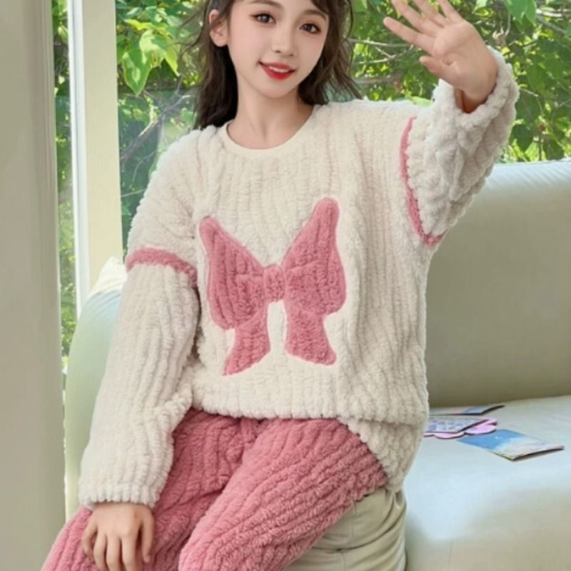 儿童珊瑚绒睡衣套装秋冬季2024新款女童法兰绒家居服宝宝加厚A99