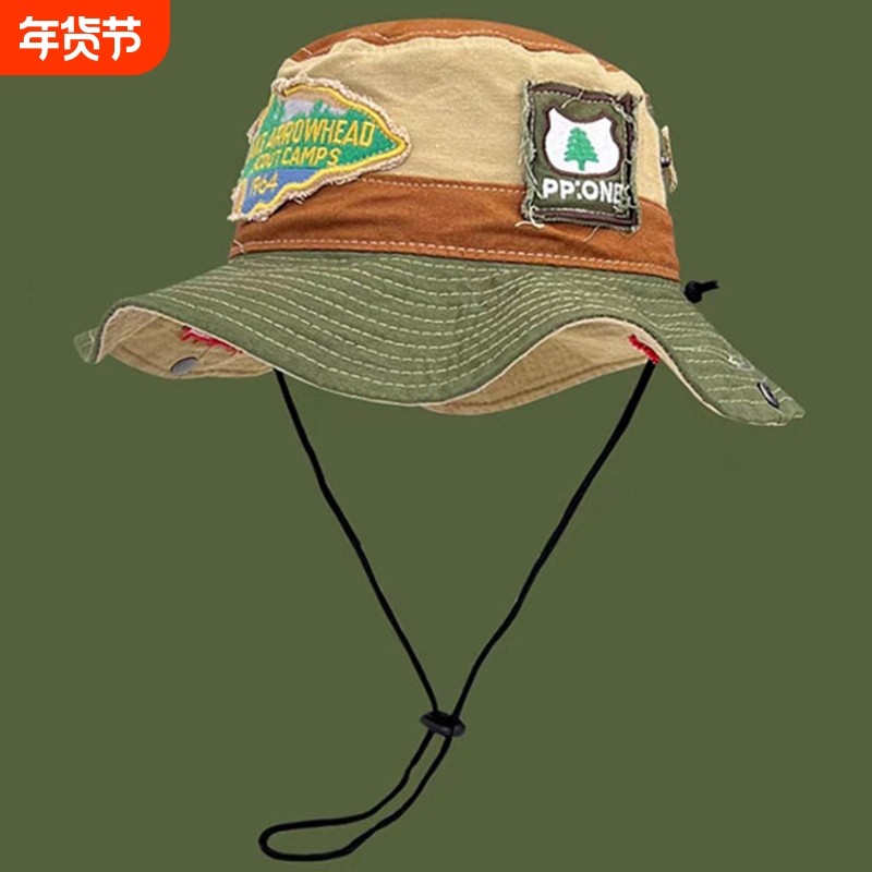 亲子渔夫帽子男女登山帽复古补丁贴布街头户外露营西部牛仔帽百搭,服饰配件/皮带/帽子/围巾,帽子,淘宝优惠券,粉丝福利购,淘宝优惠卷