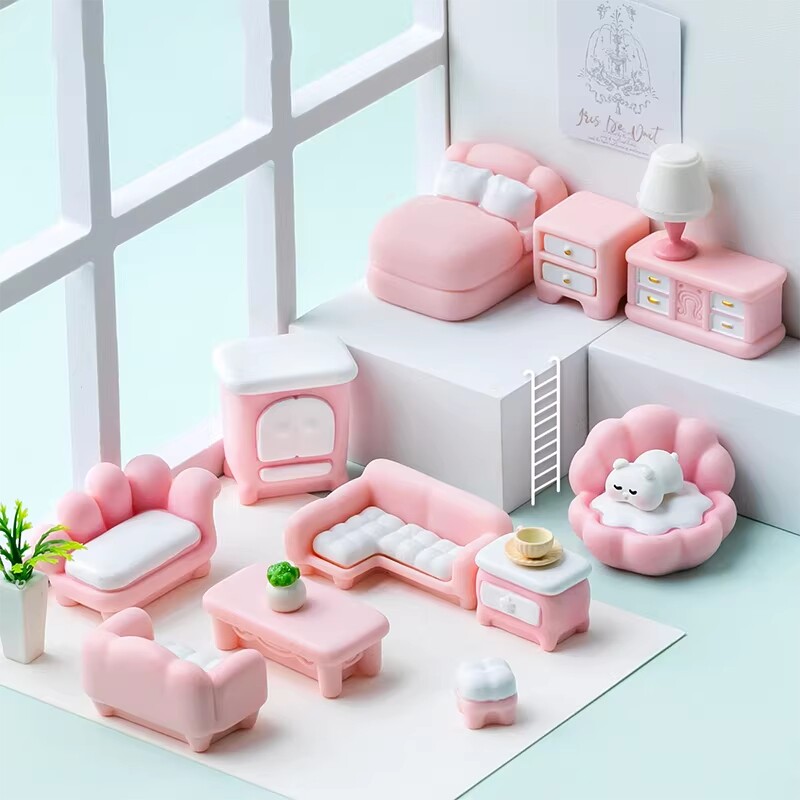 创意Q弹粉色家具系列 娃屋手工diy装饰品配件微缩客厅造景小摆件