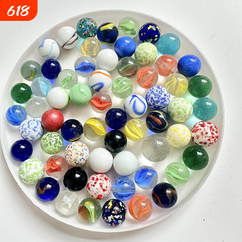 彩色溜溜弹珠跳棋子儿童怀旧玩具礼物16MM玻璃珠工艺装饰球磨砂