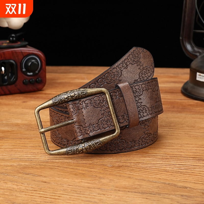 潮流新款美式复古y2k腰带女民族风皮带百搭高级感棕色配牛仔裤带