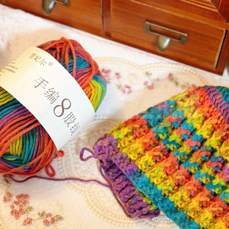 雪妃尔手编8股彩色毛线手工编织精灵帽diy材料包礼物炫彩彩虹钩针