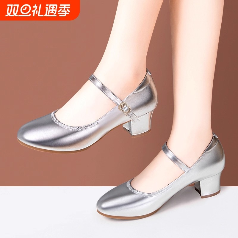 夏季广场舞鞋牛筋底软皮舞蹈鞋女士真皮软底杨丽萍舞鞋女2025中跟