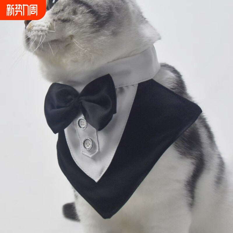新款婚宴西装宠物口水巾狗项圈宠物三角巾宠物领结婚礼西装三角巾