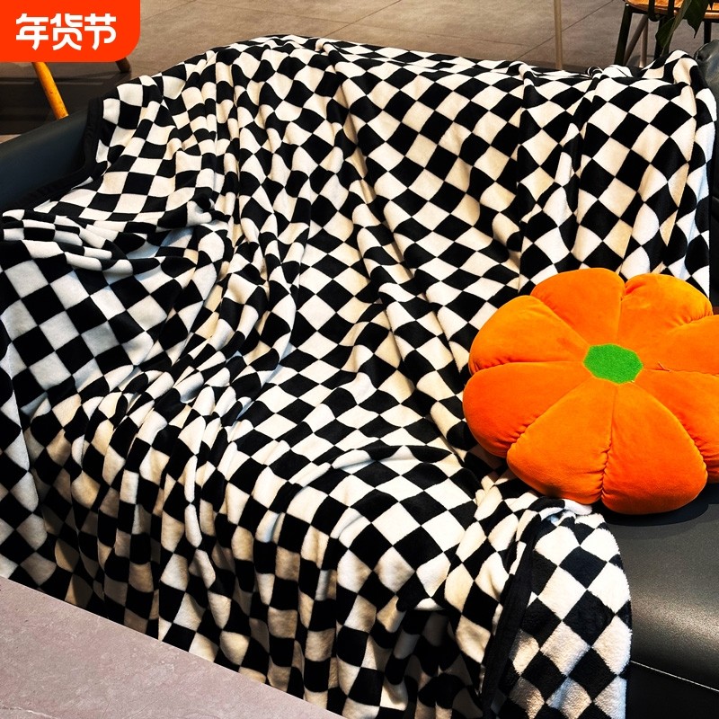 轻奢风黑白格沙发毯子四季通用盖毯办公室午睡毯珊瑚绒小毛毯披肩,床上用品,休闲毯/毛毯/绒毯,淘宝优惠券,粉丝福利购,淘宝优惠卷