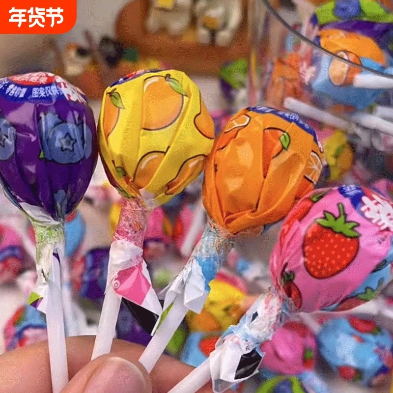 蜡笔小新真果棒棒糖500g袋装约50支水果儿童休闲零食礼物散糖喜糖