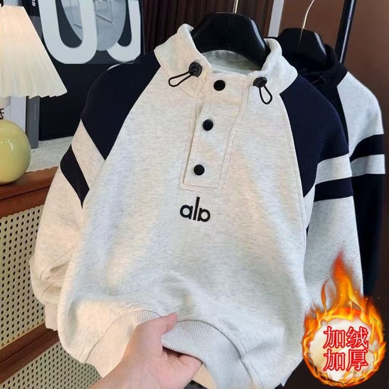 男童卫衣秋冬装加绒加厚2025新款儿童上衣洋气长袖潮流中大童黑色