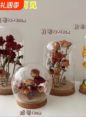 干花保存瓶玫瑰花软木塞透明收纳展示盒永生材料摆件玻璃罩ky桌面