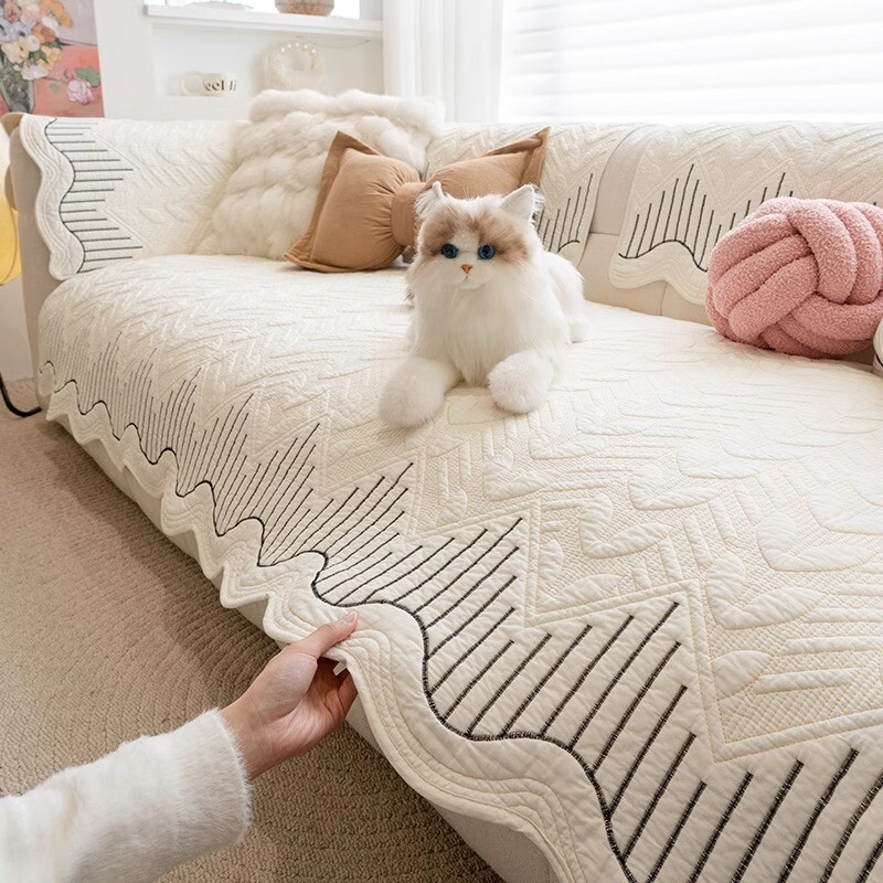 异形奶油风沙发垫子四季通用水洗棉防猫抓盖布巾防滑坐垫套罩氛围