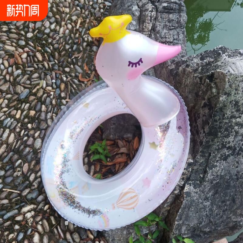 新款皇冠天鹅儿童座圈加厚充气底圈小孩坐圈游泳圈