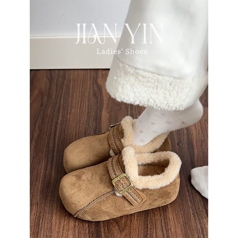 厚底内增高勃肯鞋女冬新款加绒保暖防滑包跟软底一脚蹬雪地棉鞋子