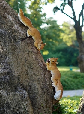 花园庭院装饰创意摆件仿真动物小松鼠户外幼儿园别墅造景树上挂件