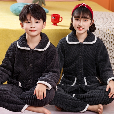 儿童睡衣秋冬季加绒加厚法兰绒2025新款保暖男女童潮中大童家居服