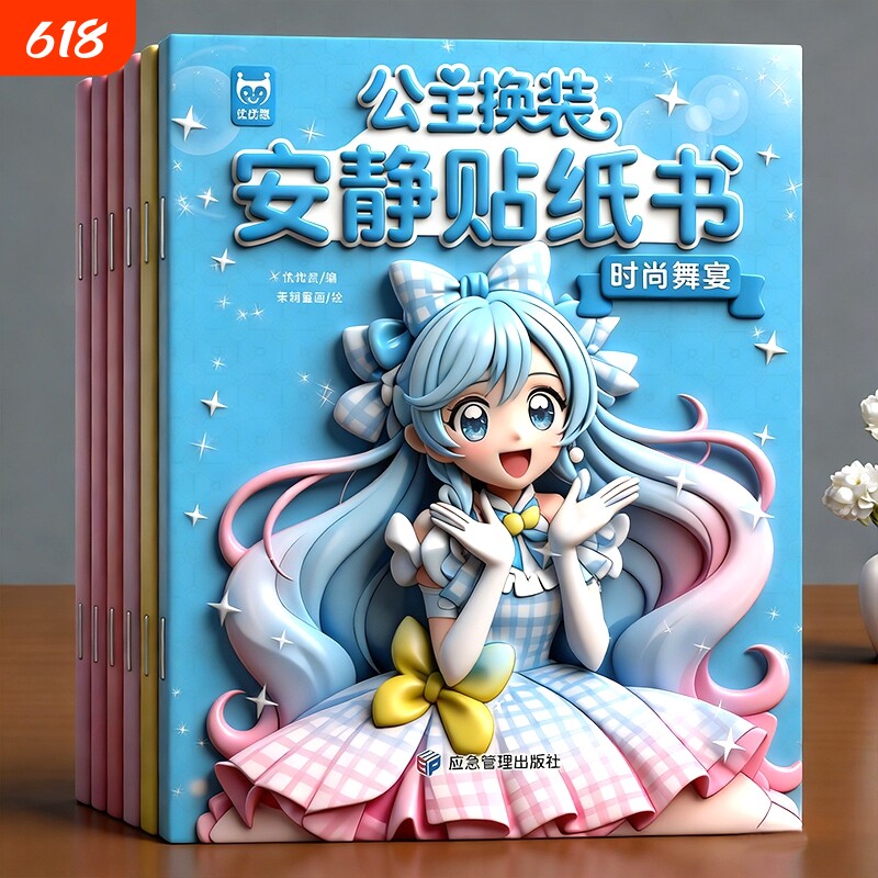 公主换装贴纸女孩儿童美丽公主贴画换装秀动手动脑专注力训练贴纸书益智玩具书2到3-4-5-6岁卡通贴画书游戏书籍魔法