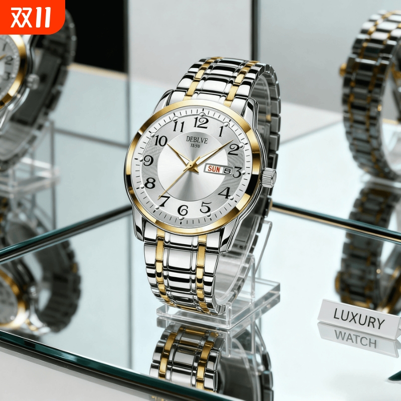 老人手表男士中老年人女士机械大数字对表夫妻爸爸妈妈款防水石英