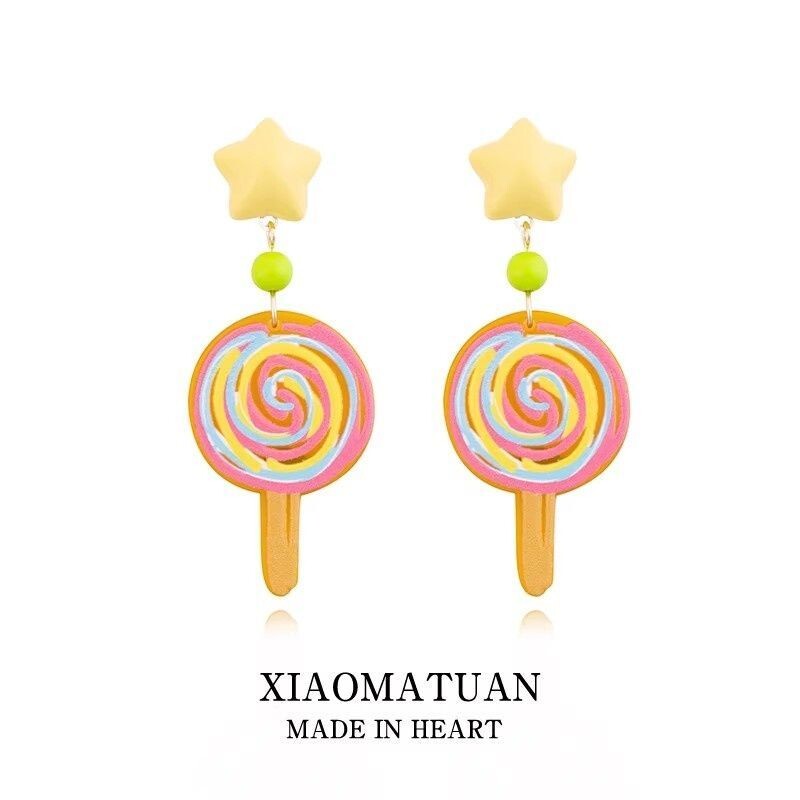 糖果系列彩色棒棒糖耳环女新款原创甜妹设计感星星银针耳坠耳饰