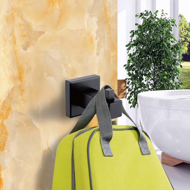 跨境304不锈钢挂件单钩挂衣钩衣帽钩厨房卫浴五金挂钩子黑色烤漆