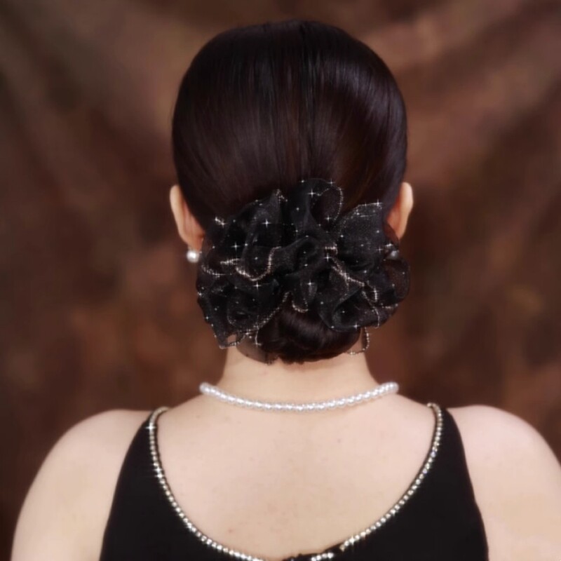优雅气质满天星发饰头花欧根纱大肠发圈高级感发绳盘发丸子头头饰