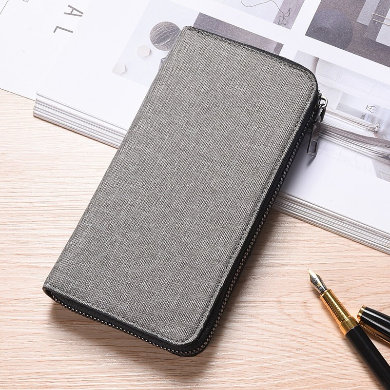 男士钱包长款拉链帆布手拿包多功能大容量手包简约学生年轻人钱夹