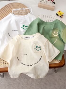 纯棉短袖2026男童夏装纯色上衣宝宝短袖女童圆领宽松T恤半袖Y169