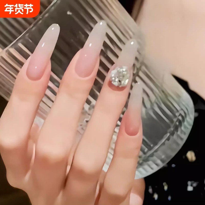 嬛嬛鸽子蛋半手工穿戴甲显白长款爆闪钻球裸色椭圆纯手工杏仁高级,彩妆/香水/美妆工具,穿戴甲/甲片,淘宝优惠券,粉丝福利购,淘宝优惠卷